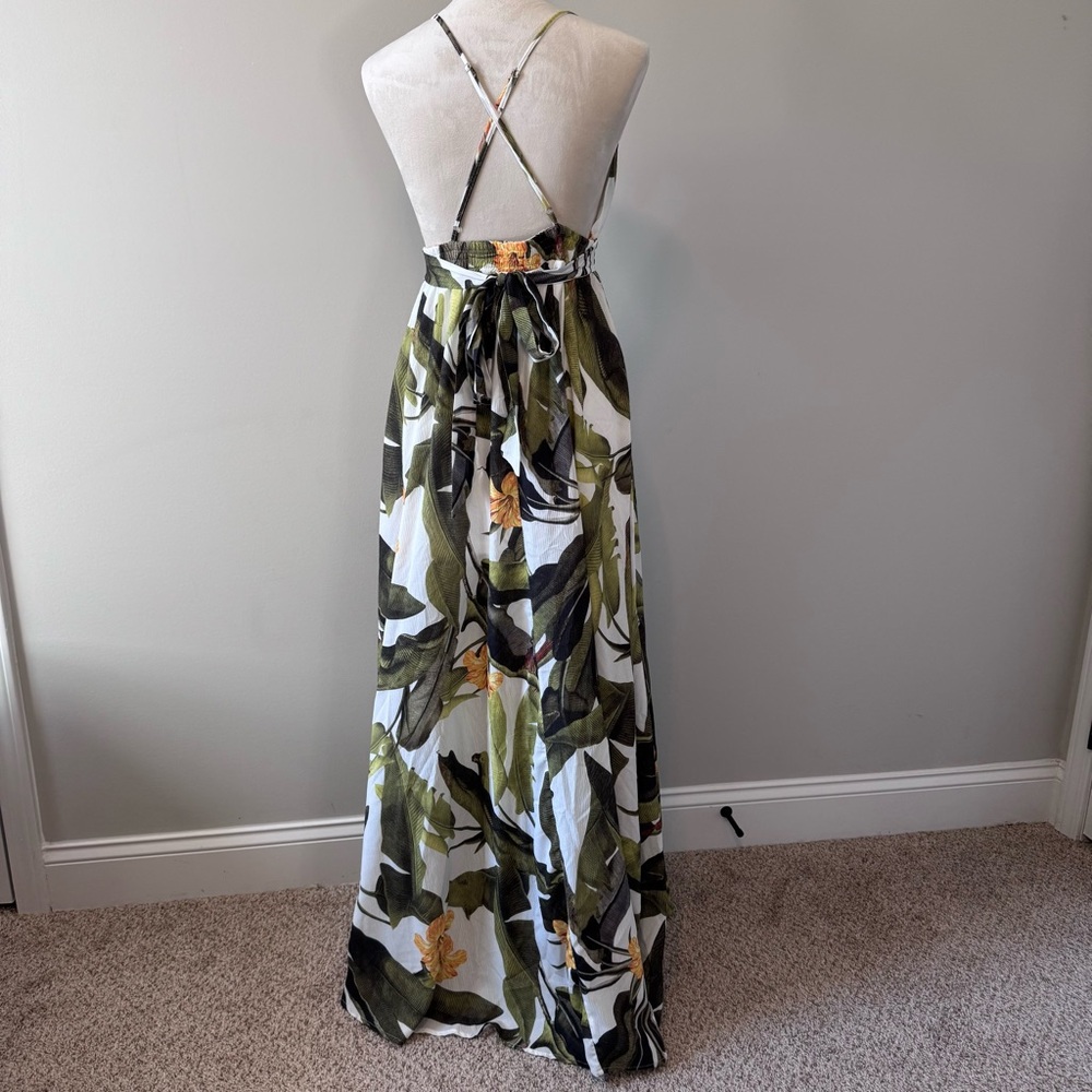 Fashion Nova Boho Tropical Crossback Plunge Maxi Dress L - Picture 8 of 14